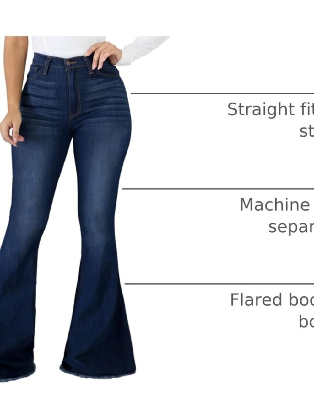 Women's Ripped High Waist Flared Jeans with Raw Hem | High-waist flared jeans wi - Picture 4 of 5